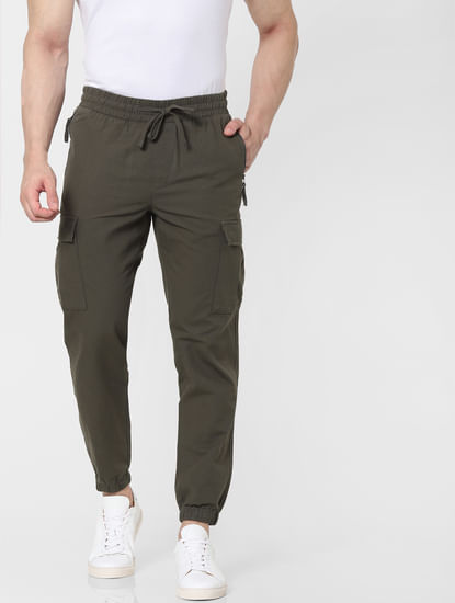 Olive Green Mid Rise Tapered Fit Pants 