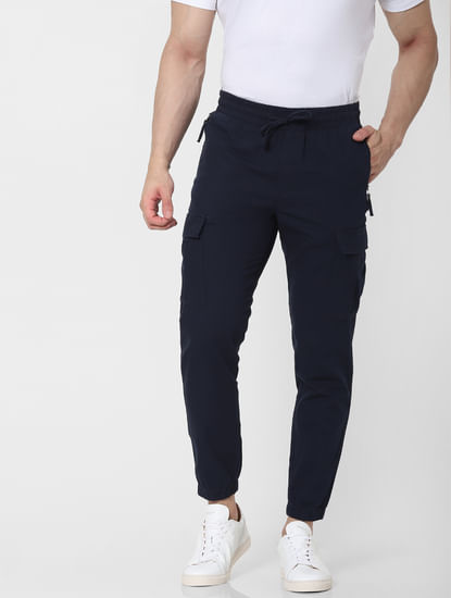 Blue Mid Rise Tapered Fit Pants 