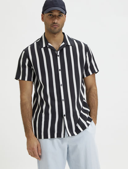 Black Striped Short Sleeves Shirt