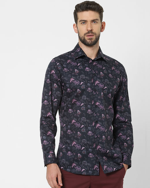 Black Floral Organic Cotton Full Sleeves Shirt