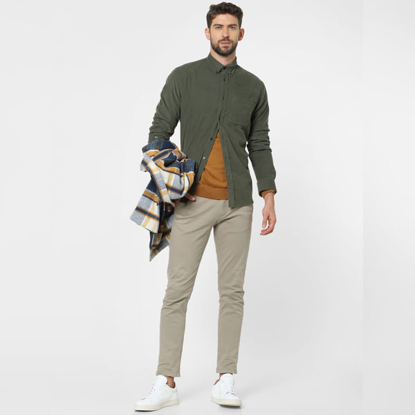 BESTSELLER CLOTHING Green Corduroy Full Sleeves Shirt