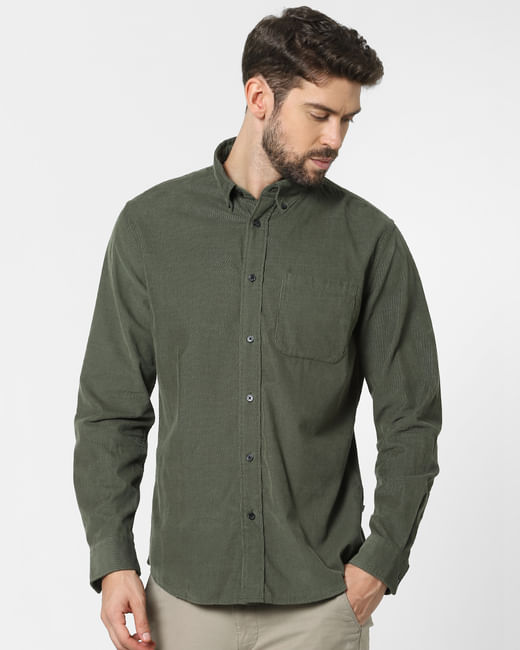Green Corduroy Full Sleeves Shirt