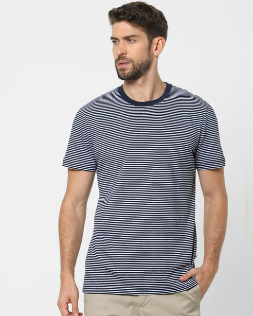 Blue Striped Organic Cotton Crew Neck T-shirt