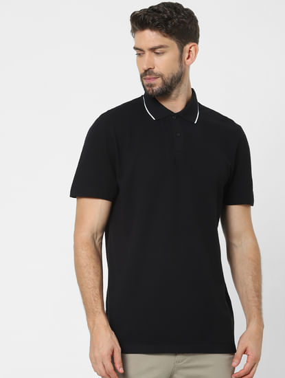 Black Organic Cotton Polo Neck T-shirt