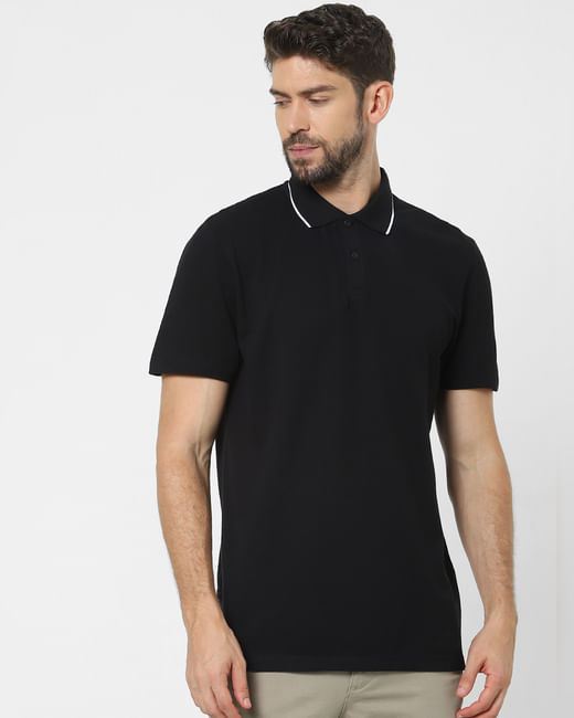 Black Organic Cotton Polo Neck T-shirt