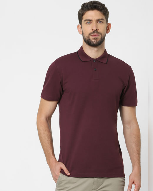 Maroon Organic Cotton Polo Neck T-shirt