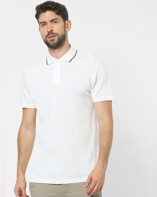 White Organic Cotton Polo Neck T-shirt