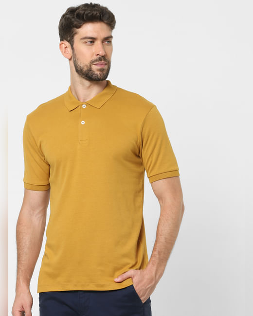 Mustard Organic Cotton Polo Neck T-shirt
