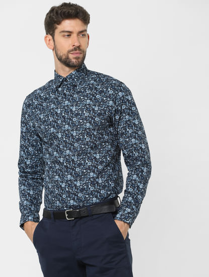 Blue Floral Organic Cotton Full Sleeves Shirt