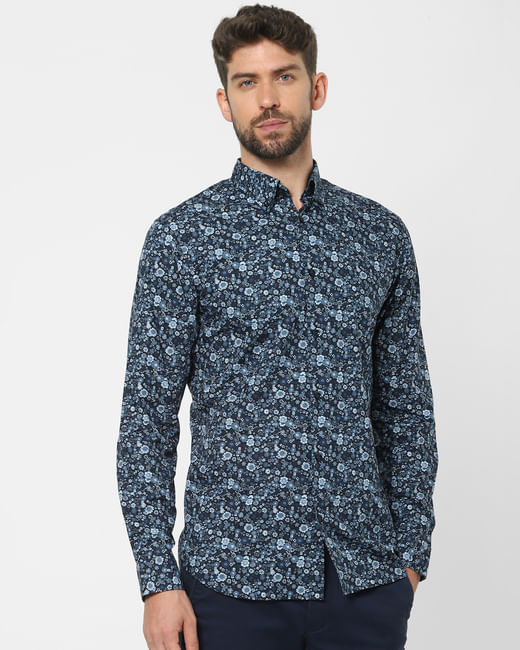 Blue Floral Organic Cotton Full Sleeves Shirt