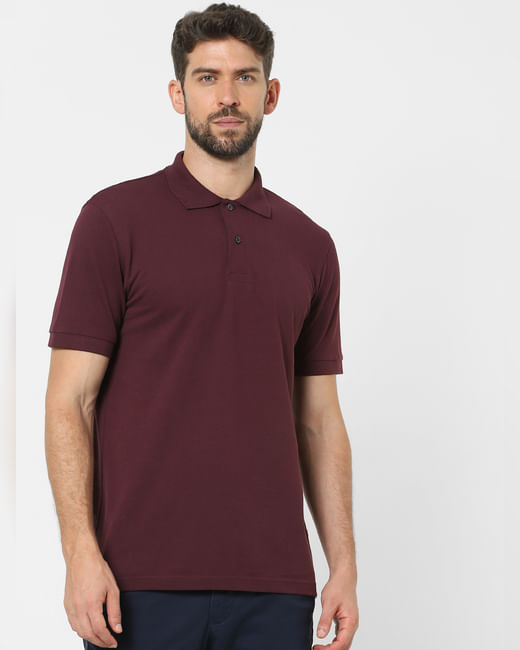 Maroon Organic Cotton Polo Neck T-shirt