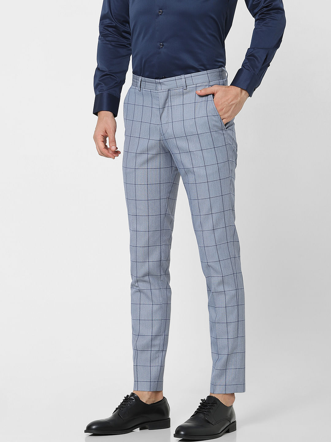 Buy Light Blue Check Slim Fit Suit Trousers for Men Online at SELECTED  HOMME  264340601