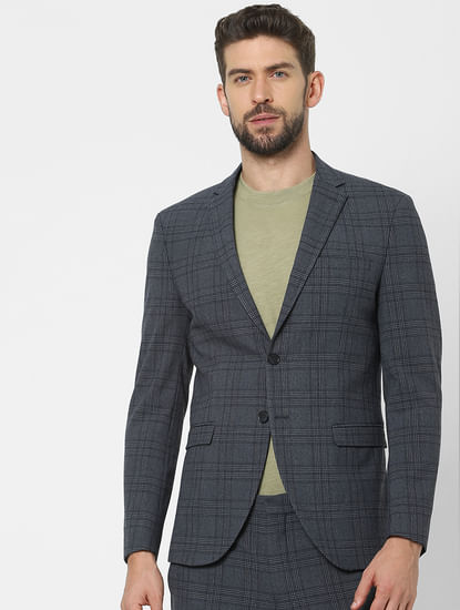 Dark Grey Check Slim Fit Suit Blazer
