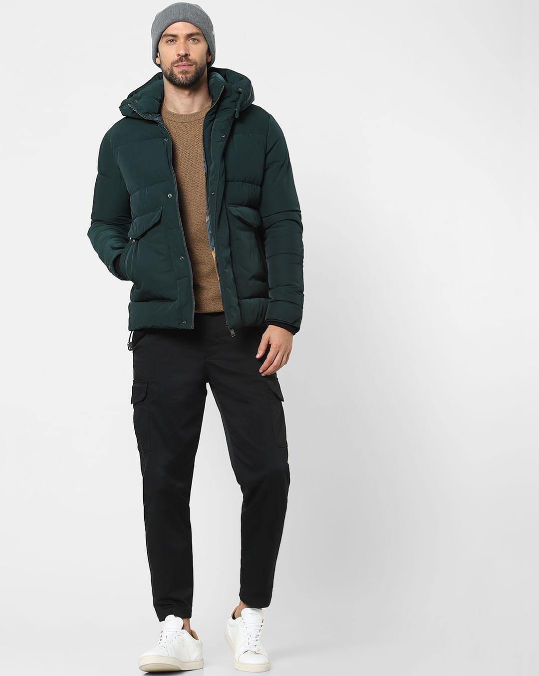 SELECTED HOMME Green Hooded Puffer Jacket
