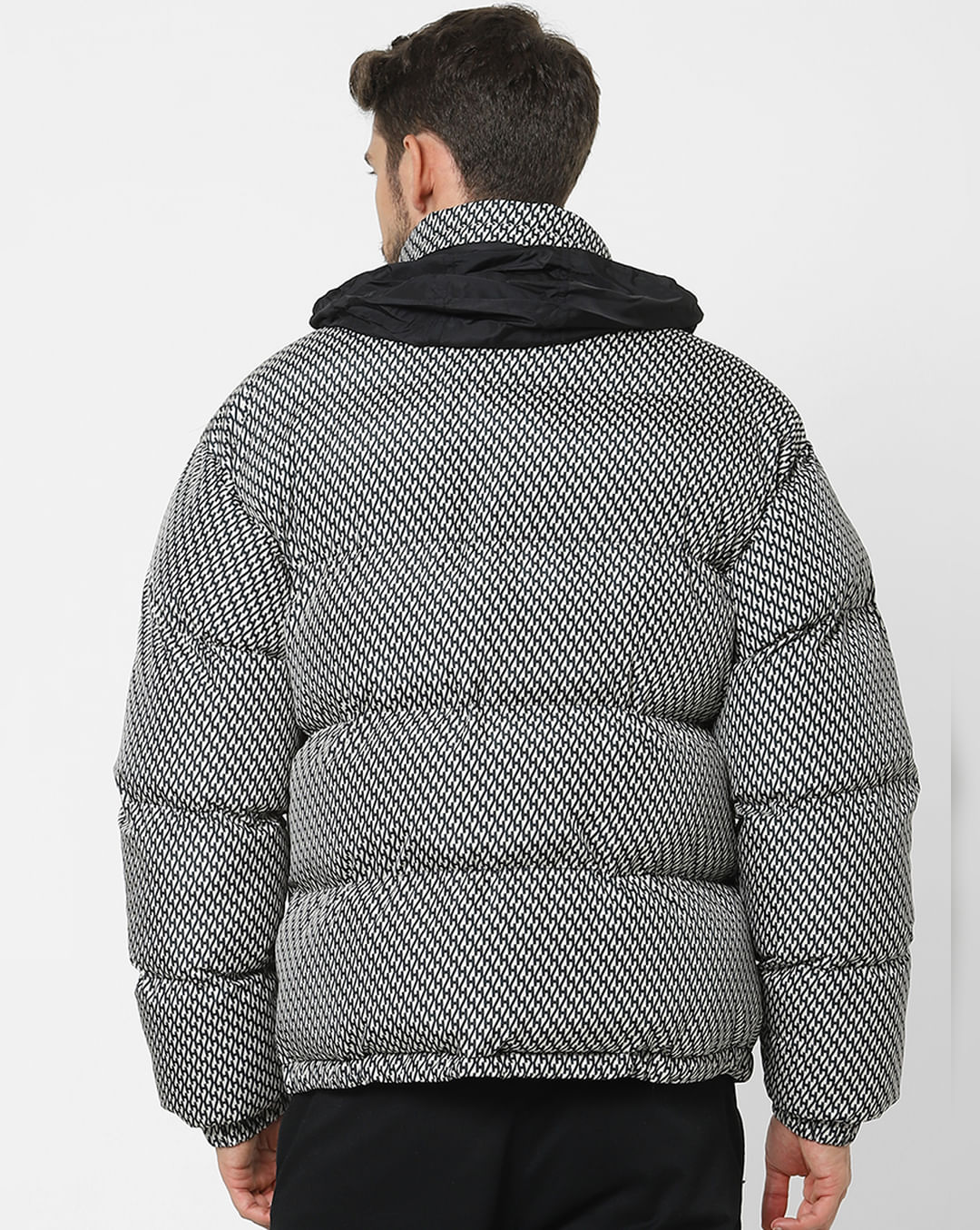 SELECTED HOMME White Printed Hooded Puffer Jacket