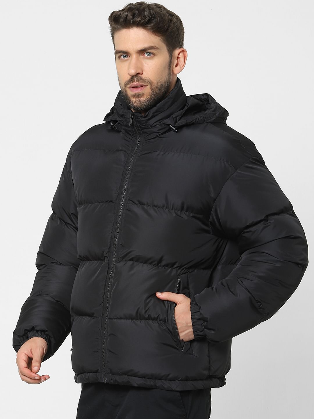 Mens black puffer store jacket sale