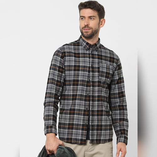 BESTSELLER CLOTHING Grey Check Organic Cotton Full Sleeves Shirt