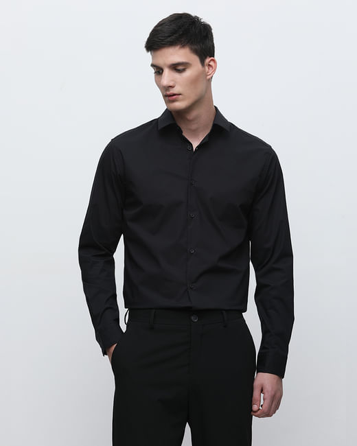 Black Formal Cotton Full Sleeves Shirt