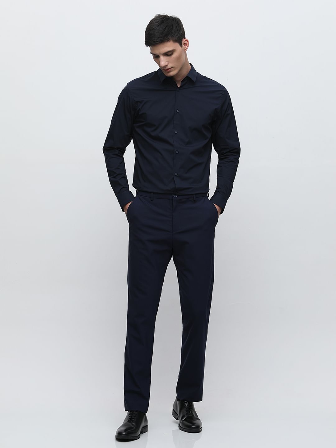 Navy blue structured suit pants