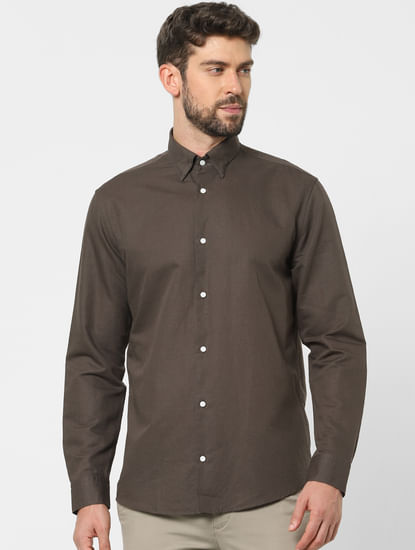 Brown Linen Blend Full Sleeves Shirt 