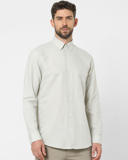 Grey Linen Blend Full Sleeves Shirt 
