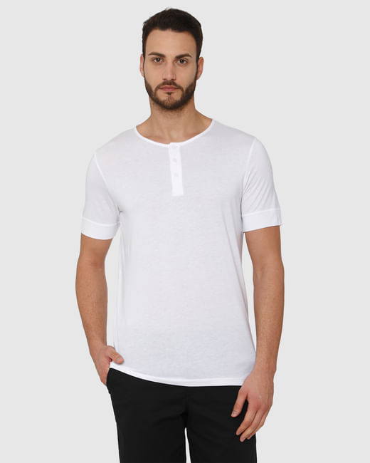 White Henley Neck T-Shirt