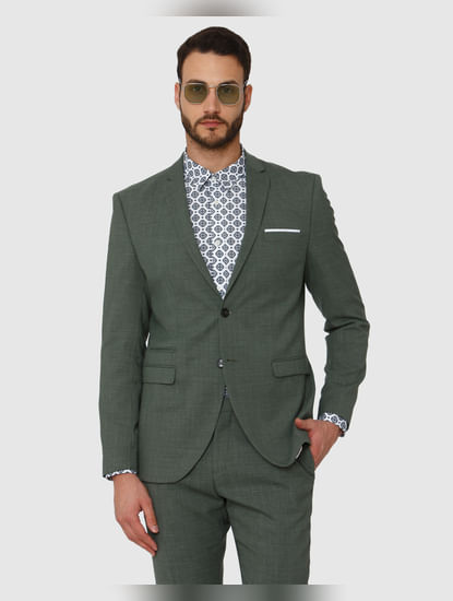 Green Double Button Slim Fit Formal Blazer