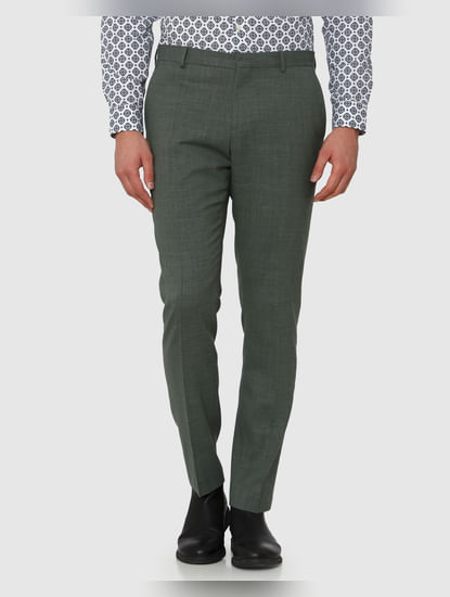 Green Slim Fit Formal Trousers