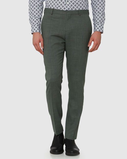 Green Slim Fit Formal Trousers