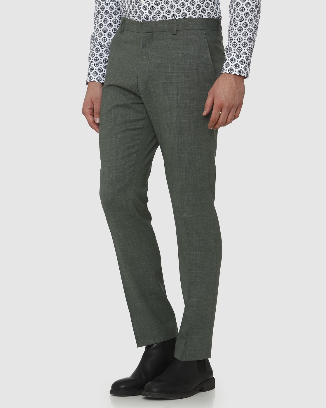 green slim fit trousers