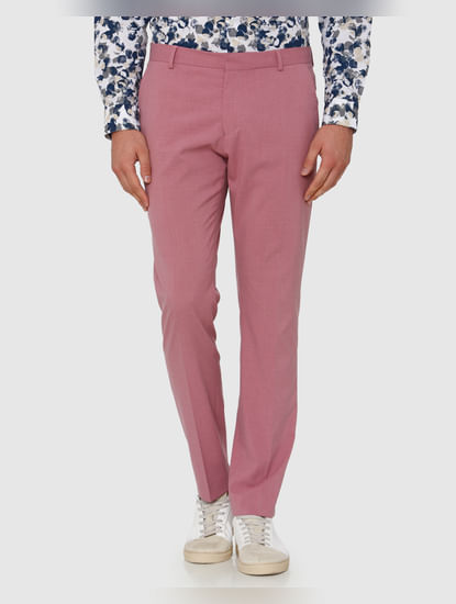 Pink Slim Fit Formal Trousers