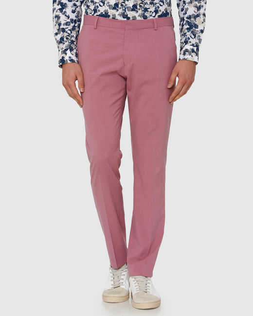 Pink Slim Fit Formal Trousers