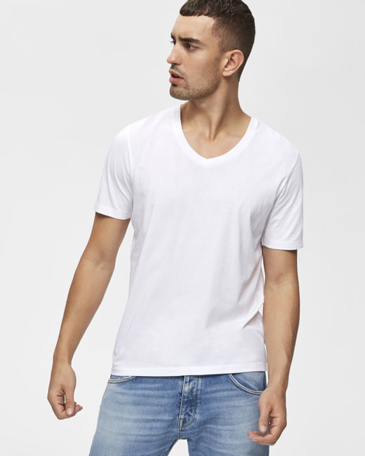 White Slim Fit V Neck T-Shirt