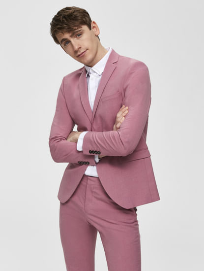 Pink Double Button Slim Fit Formal Blazer