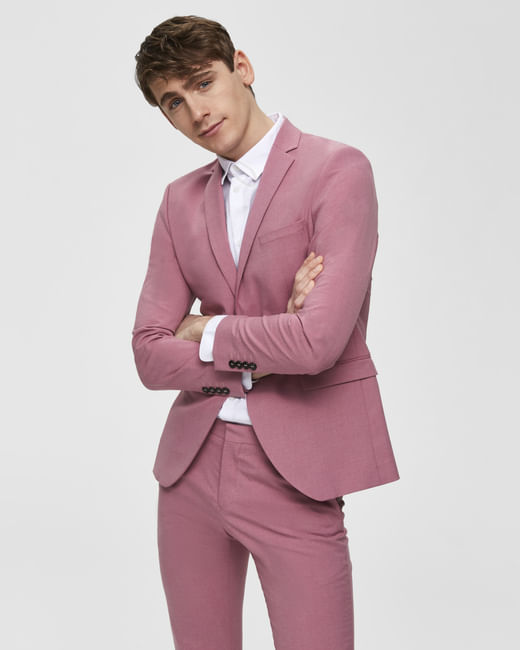 Pink Double Button Slim Fit Formal Blazer