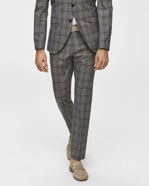 Grey Check Slim Fit Formal Trousers