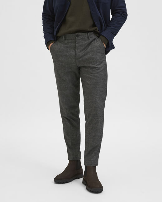 Grey Mid Rise Check Slim Trousers