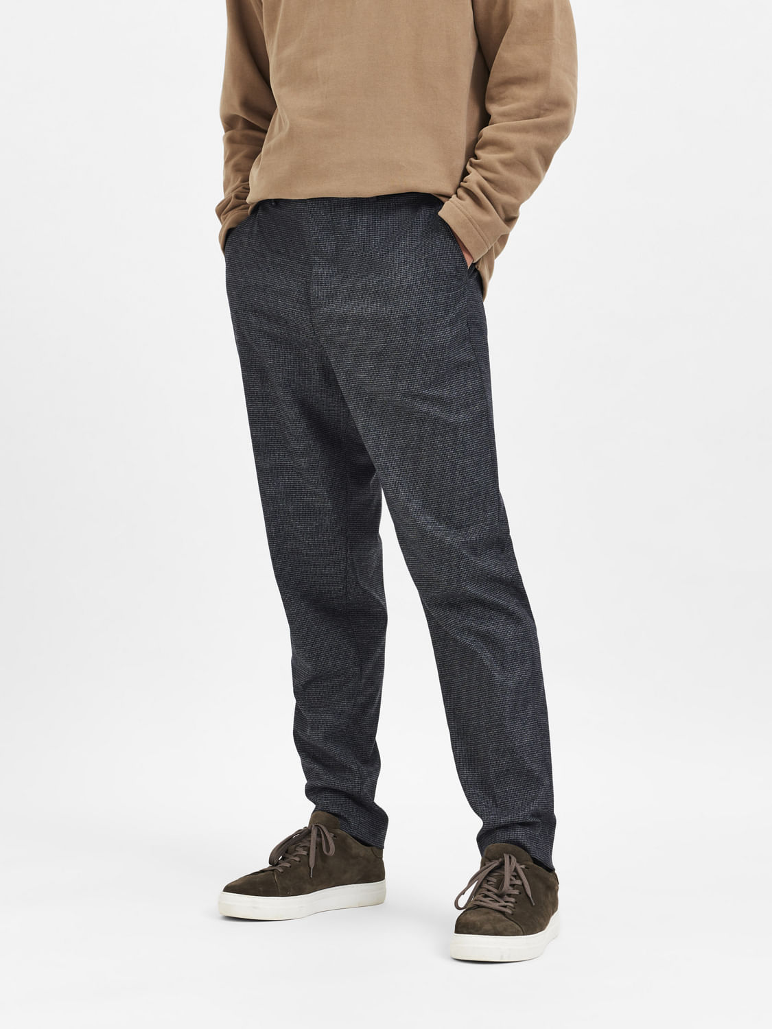 Men Grey Slim Fit Textured Flat Front Formal Trousers - santellifestyle.com