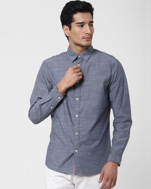 Blue Pinstriped Full Sleeves Shirt