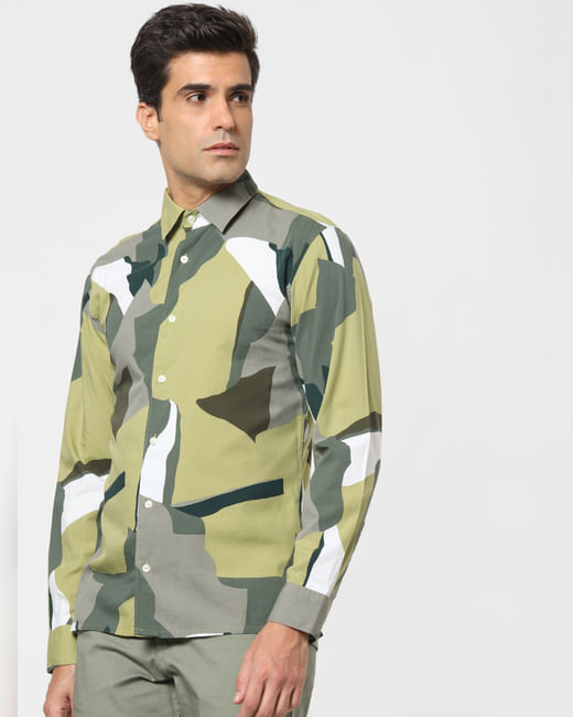 Green Abstract Print Full Sleeves Shirt