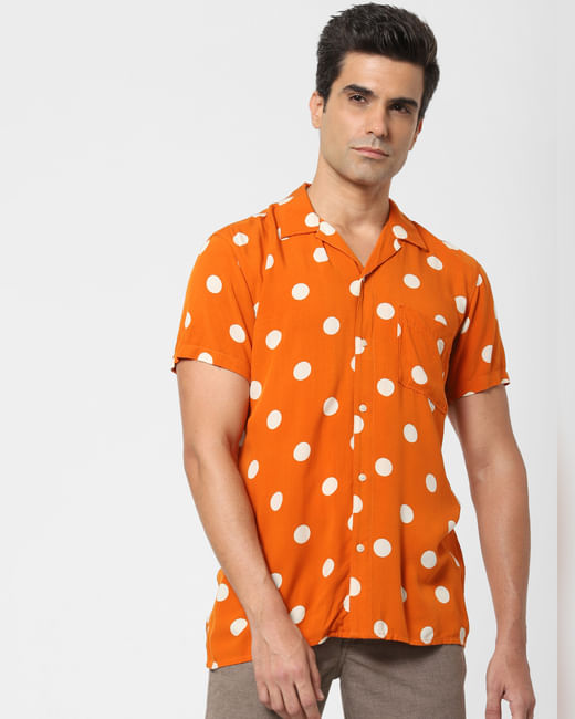 Orange Polka Dot Short Sleeves Shirt