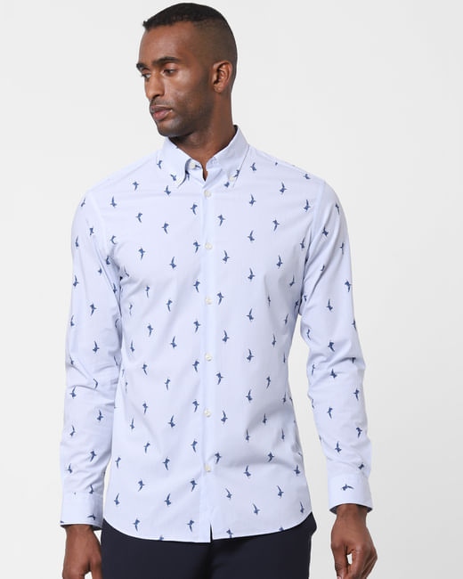 Light Blue Printed Full Sleeves Shirt