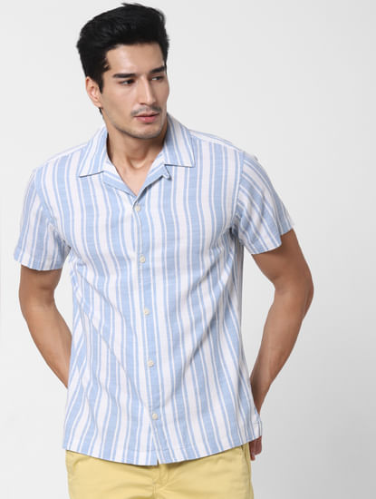 Light Blue Striped Short Sleeves Shirt