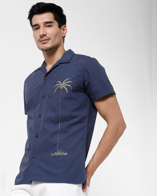 Blue Palm Tree Print Shirt