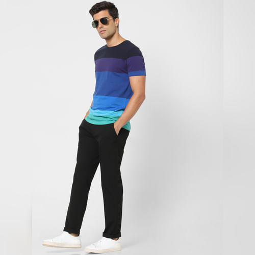 Blue Colourblocked Crew Neck T-shirt