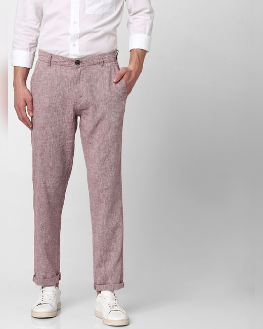 Pink Mid Rise Straight Fit Trousers