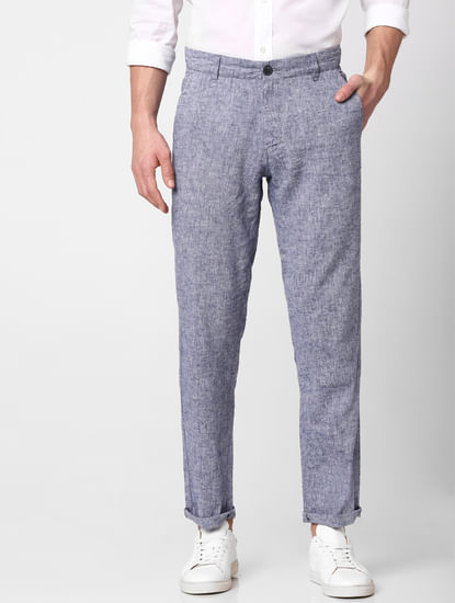 Blue Mid Rise Straight Fit Trousers
