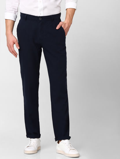 Dark Blue Mid Rise Straight Fit Trousers