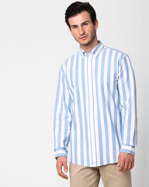 Light Blue Striped Full Sleeves Shirt