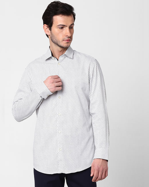 White All Over Print Full Sleeves Shirt 